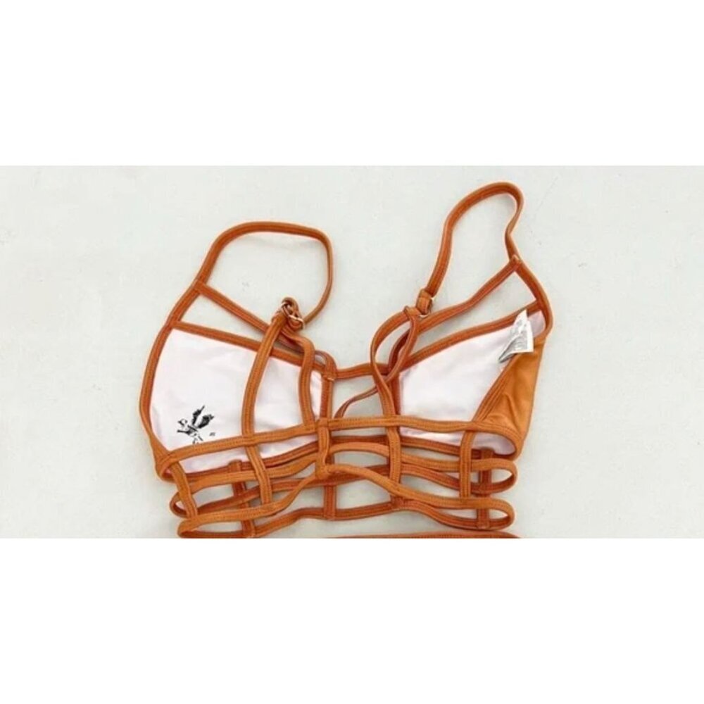 One Teaspoon Eagle Shadows Strappy Bikini Swimsuit Size XS Copper - Picture 6 of 7